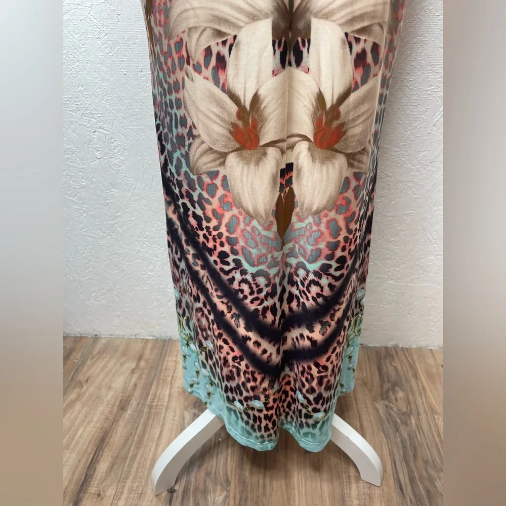 Venus Tropical Floral Leopard Print V-Neck Bodycon Halter Maxi Dress Sm Resort - Picture 7 of 13